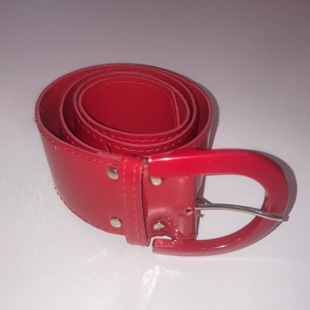 Vintage 80s Red Faux Patent Leather Belt